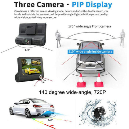 Wdr Dashcam 3 Camera Lens Video Car Dvr Full Hd 1080p