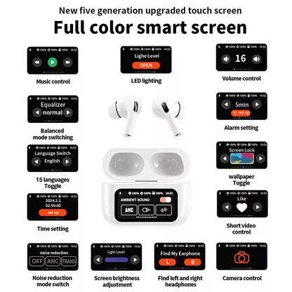 White New A9 Pro Apple Airpods Anc/enc Zhongkelqnxun Noise Reduction Touch Control Bluetooth 5.4 Wireless Earbuds