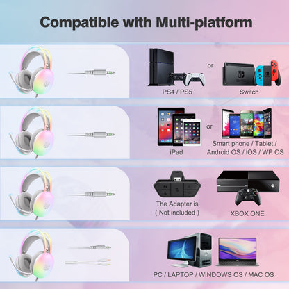 Onikuma-x25 Pro Rgb Head Beam With Mic 3.5mm Durable Stereo Surround Gaming Headset White